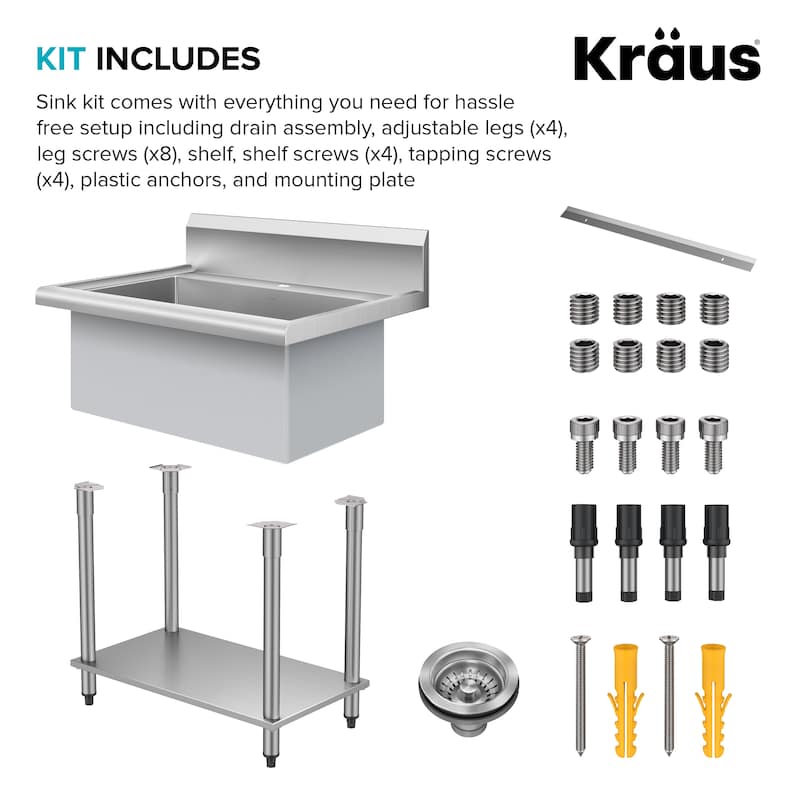 KRAUS Standart Pro 32 in. Stainless Steel 1-Bowl Laundry Utility Sink