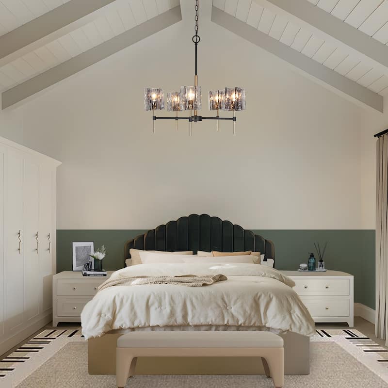 Kasy Modern 5-Light Wheel Chandelier Gray Textured Glass Light for Dining Living Room - D 26" x H 86" Max