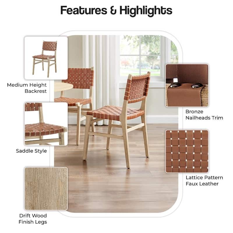 NPD Furniture Marco Faux Leather Dining Side Chair Drift Wood Frame (Set of 2)