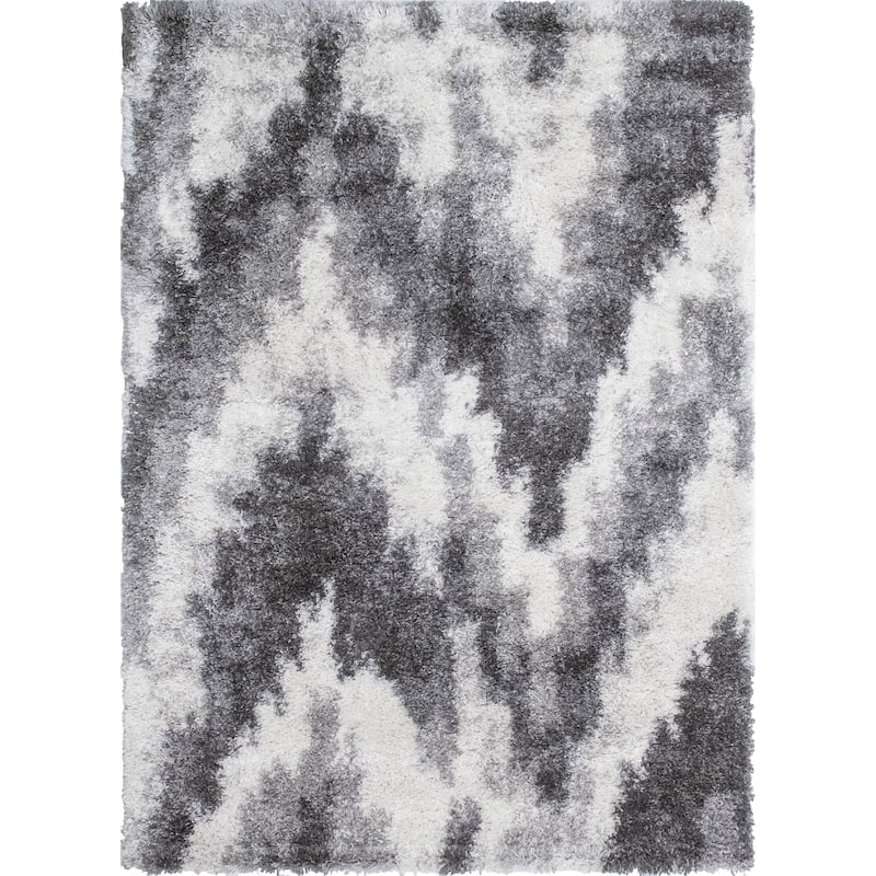 Noori Rug Lux Emma Casual Ikat Pattern 2-inch Thick Shag Rug - 6'6"x9'6" - Charcoal/Ivory