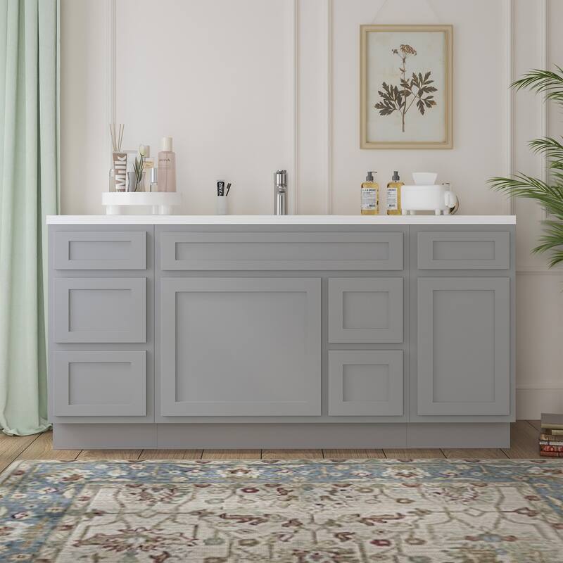 Vanity Art 66" Oak Freestanding Bathroom Vanity Cabinet without Top