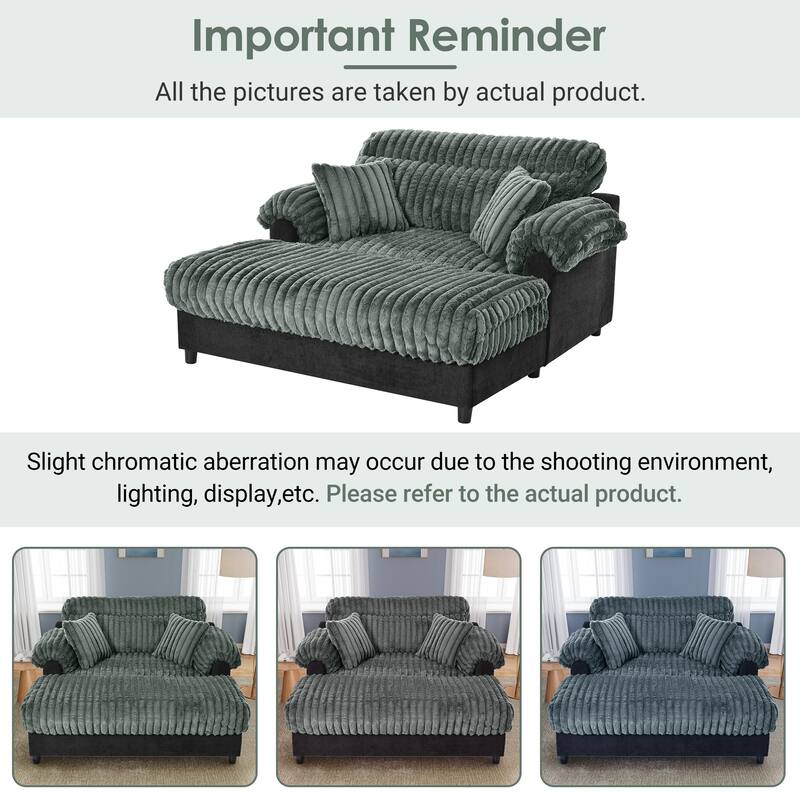 Modern Oversized Chaise Lounge Sofa for Living Room, 65.25" Cloud Sleeper Sofa Plush Faux Fur Sofa Couch with 2 Pillows
