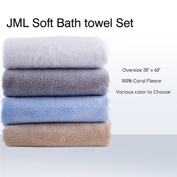  JML Bath Towels (2 Pack, 30x60), White Fleece Bath