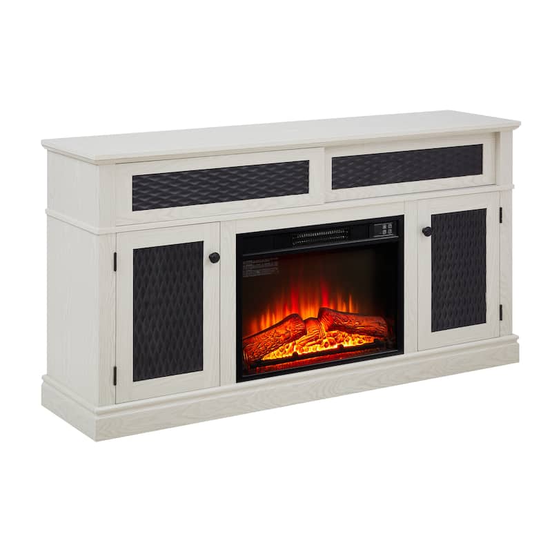 Modern Fireplace TV Stand with Sliding Door, Open and Closed Storage Space, for Living Rooms and Bedrooms, White