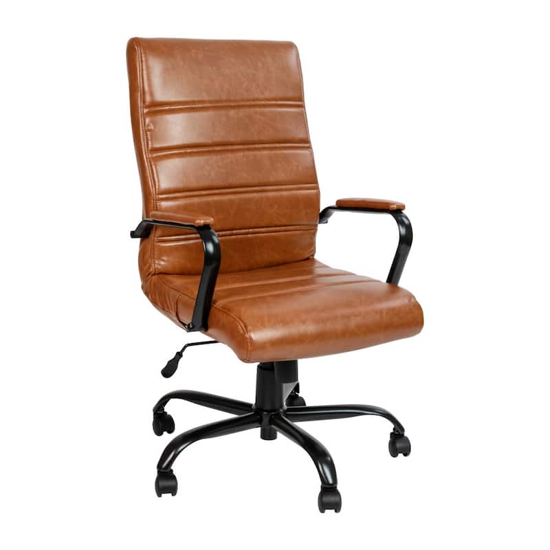 High Back LeatherSoft Executive Swivel Office Chair with Chrome Base - Brown LeatherSoft/Black Frame