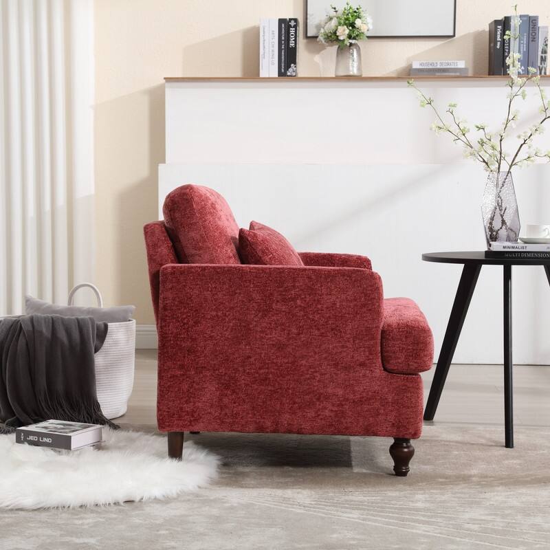 Mid Century Modern Chenille Fabric Armchair with Solid Wood Frame