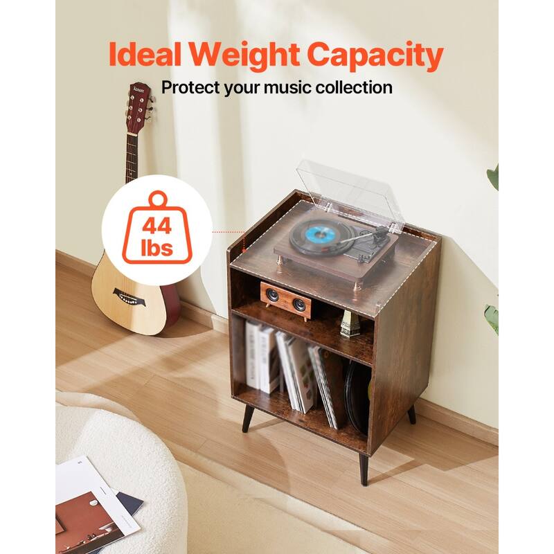 3-Tier Wooden Record Player Stand with LED Lights & USB Ports Brown - 20.47 x 15.75 x 29.53 inches