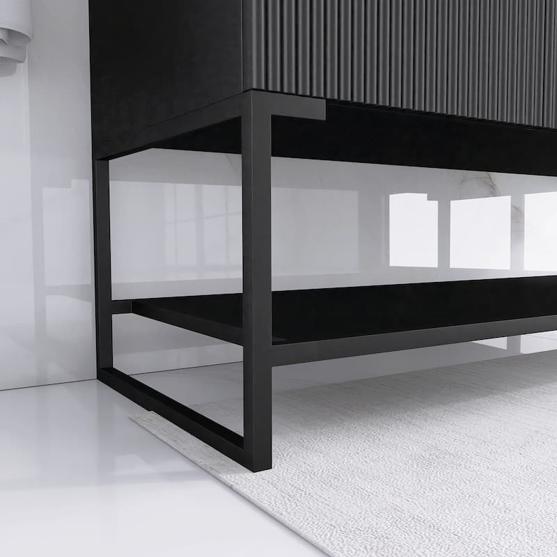 48 inch Freestanding Bathroom Vanity with Ceramic Sink in Black wood
