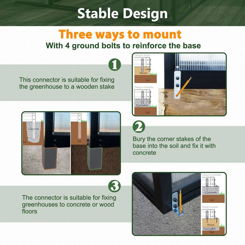8' x 12' Outdoor Greenhouse, Heavy Duty Polycarbonate Greenhouse, Large Walk-in Greenhouse with Double Doors
