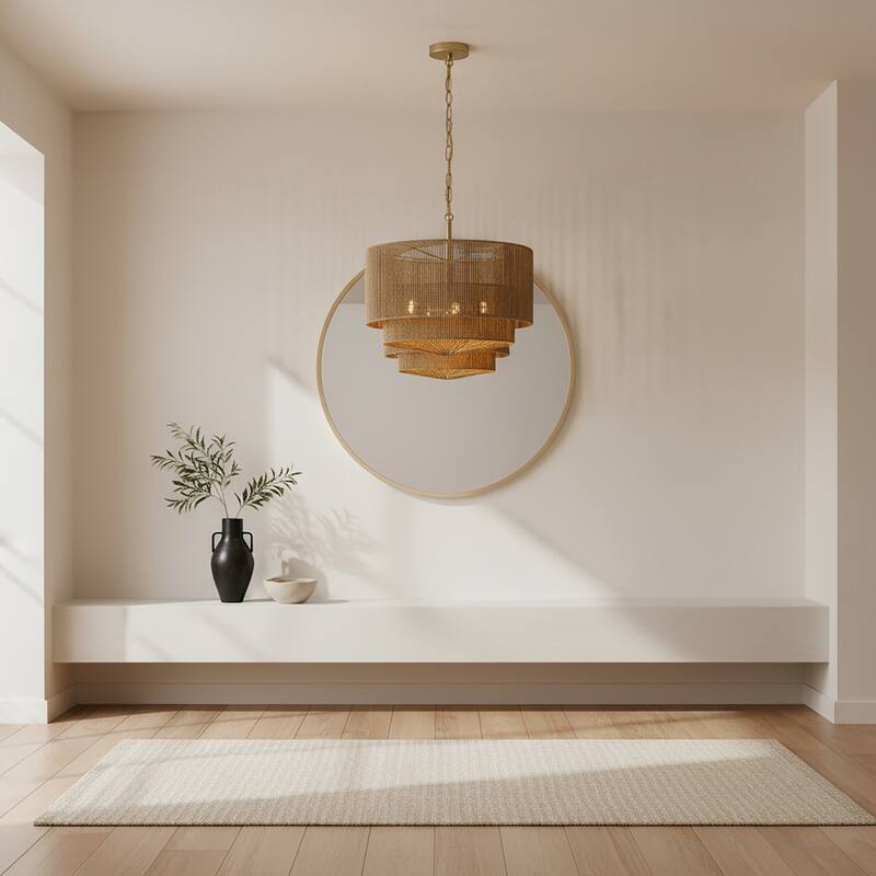 Armida 3-Light Rattan Rope Tiered Drum Pendant, Coastal Boho - Handwoven