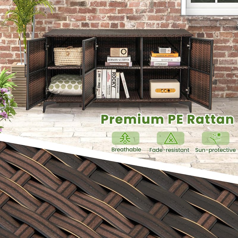 Costway 84 Gallon 3-Door Patio Wicker Storage Cabinet Deck Box with - See Details
