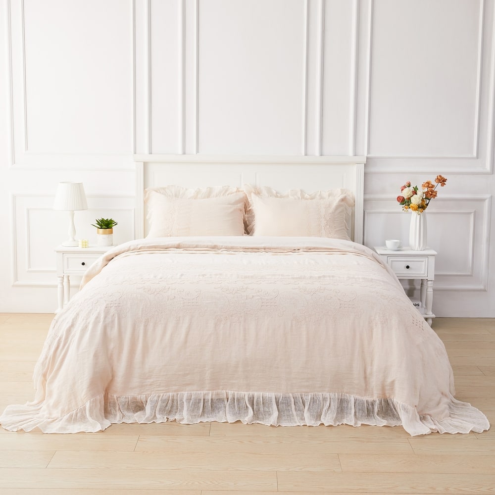 The Gray Barn Spring Field Linen Duvet Set - 4 Color (White, Grey, Pink, Ivory)