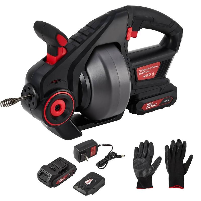 22V Cordless Electric Drain Auger for Sewer, Bathroom, Sink Drain Pipes with bag - Black