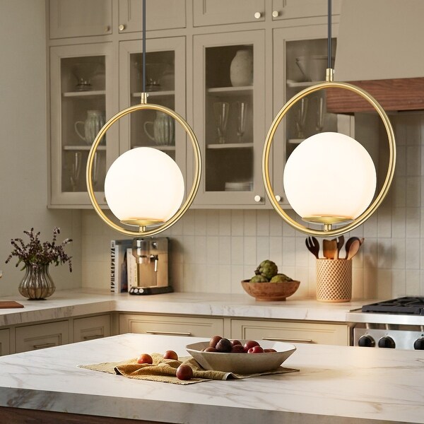 Rennnsan 1 Light Modern Gold Frosted Opal Glass Globe Bubble Pendant Kitchen Island Lighting 9.84 in. W x 90 in. H Size 9.84 W x 90 H Gold 1006072