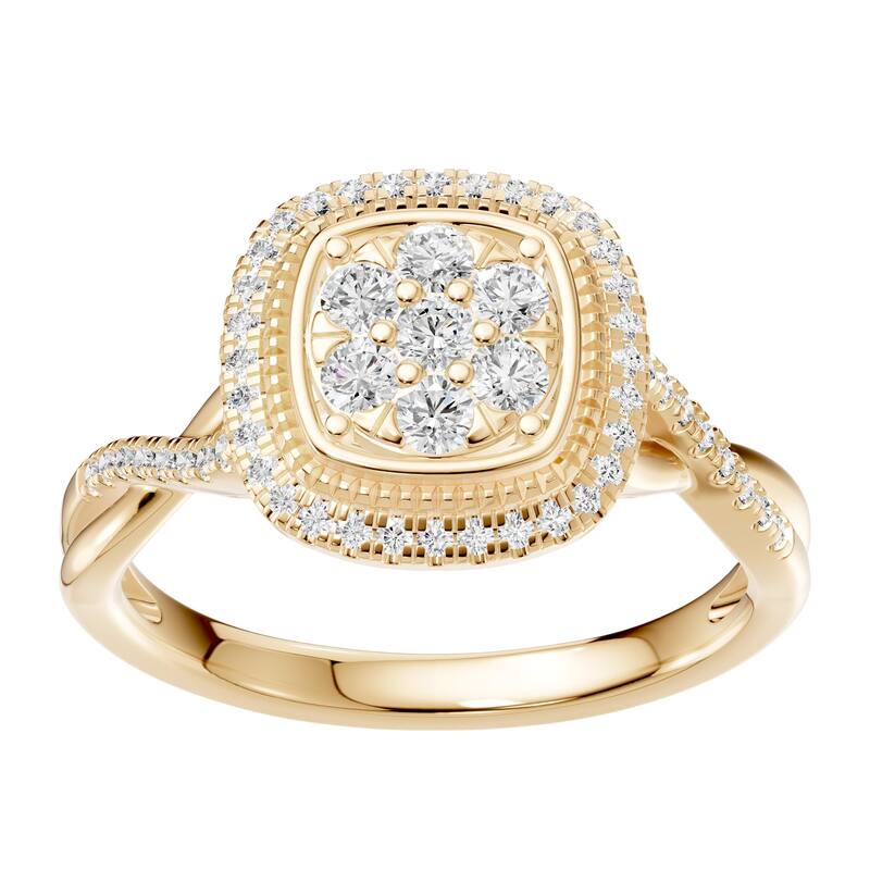 AEON Elysian Bloom Cushion 0.50ct Lab Grown Diamond Cluster Halo Ring - 6.5 - Yellow