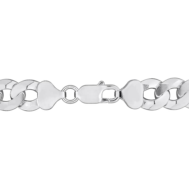 Miadora 11mm Diamond Cut Curb Bevelled Anklet in Sterling Silver-9 in