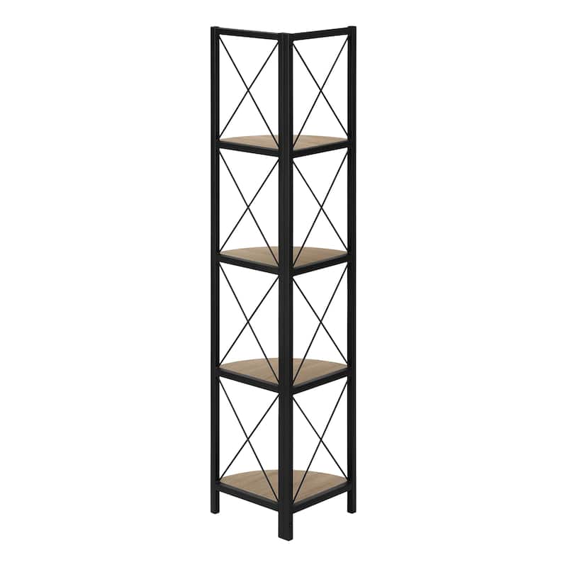 Bookshelf, Bookcase, Etagere, Corner, 4 Tier, 60"h, Office, Bedroom, Laminate, Metal, Contemporary, Modern