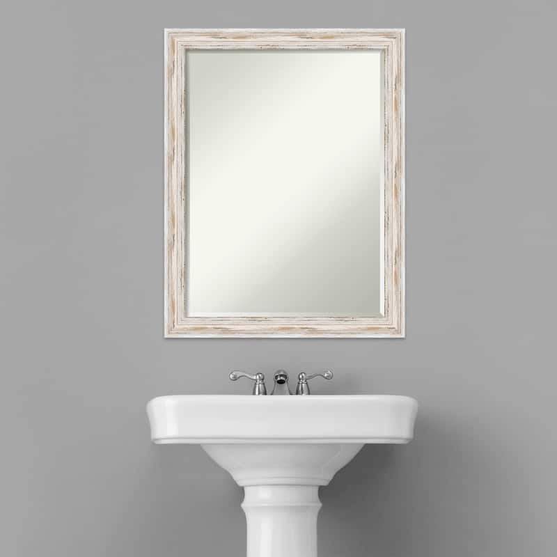 Petite Bevel Wood Bathroom Wall Mirror - Alexandria White Wash Narrow Frame - Alexandria White Wash Narrow - 21 x 27 in