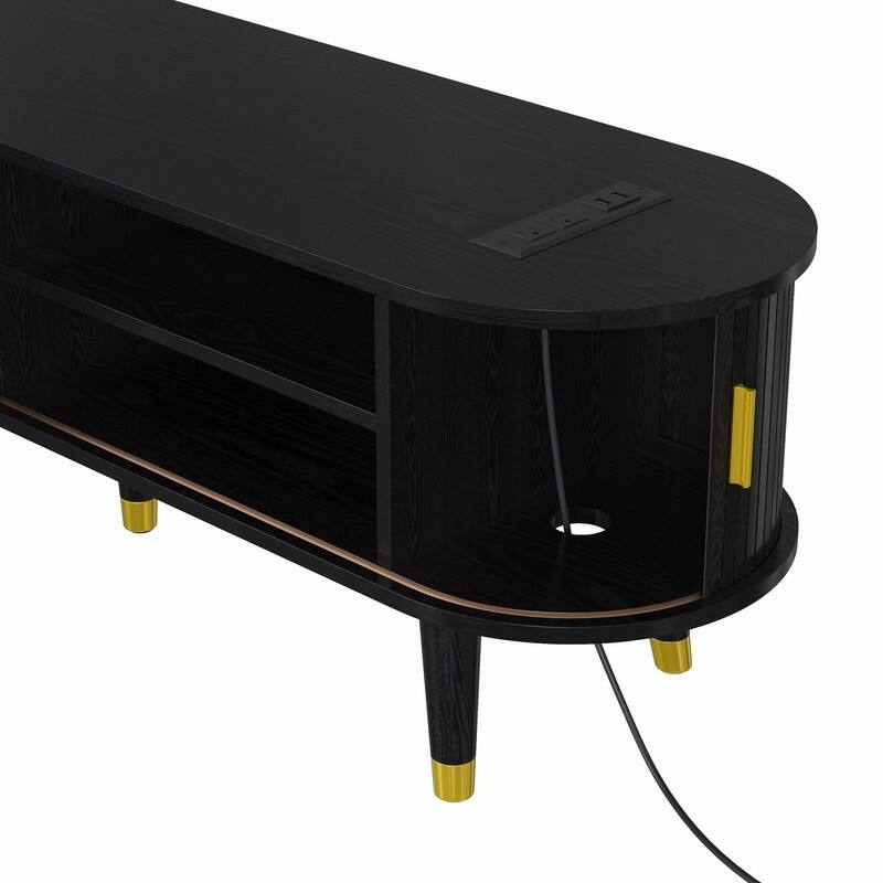 Mid-Century Modern Fluted TV Stand with Charging Station and Ample Storage for TVs Up to 80"