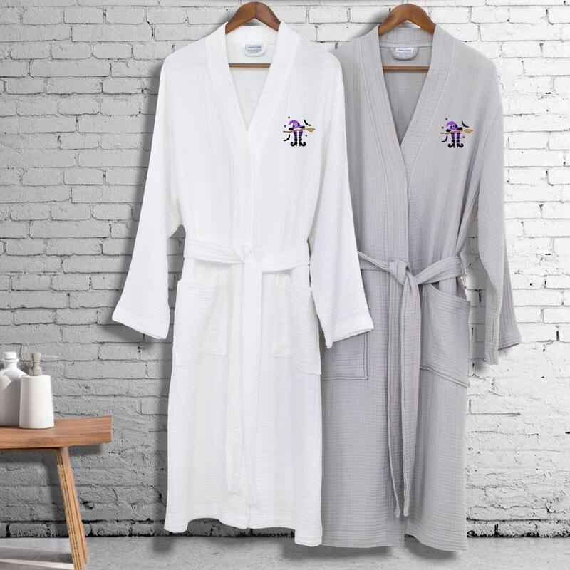 Authentic Hotel and Spa 100% Turkish Cotton Unisex Smyrna Bath Robe with Hat Broom Legs Embroidery