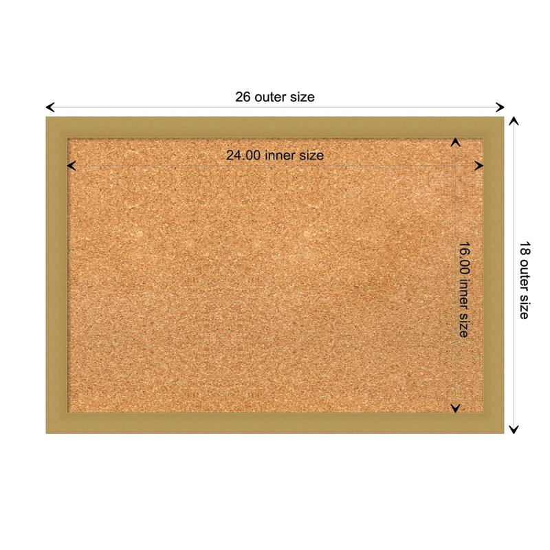 Grace Narrow Framed Natural Corkboard Bulletin Board - Grace Brushed Gold Narrow - Board Size 24x16