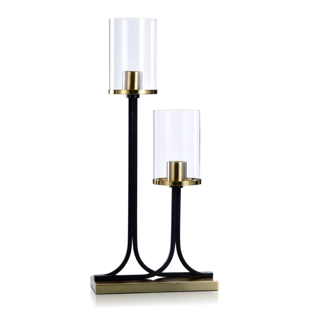 Logan - Mid Century Modern Metal Desk Lamp With Clear Glass Uplights - Black & Gold Finish - Clear Shade