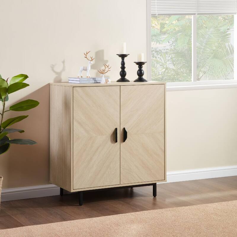 Homy Casa Herringbone Accent Cabinet, Adjustable Shelf, Living Sideboard