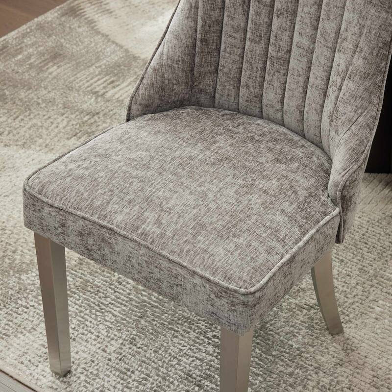 GDF Studio- Rayon Chenille Upholstered Dining Chair with Tufted Back & Golden Metal Base, Set of 2