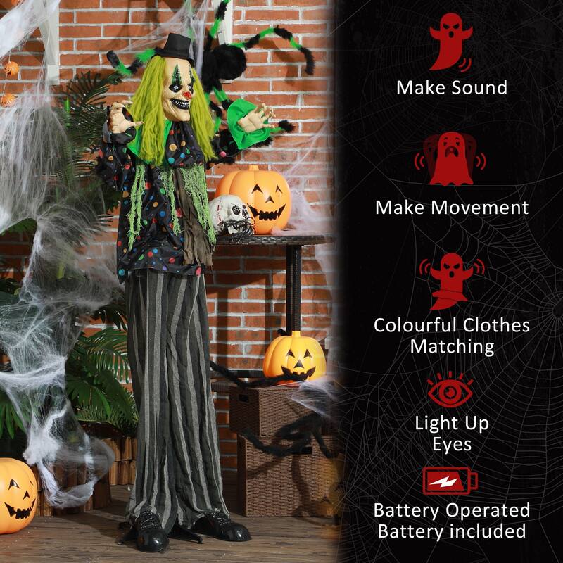6FT Animatronic Circus Clown Halloween Prop Motion Sound Activated Light-Up Eyes Talking