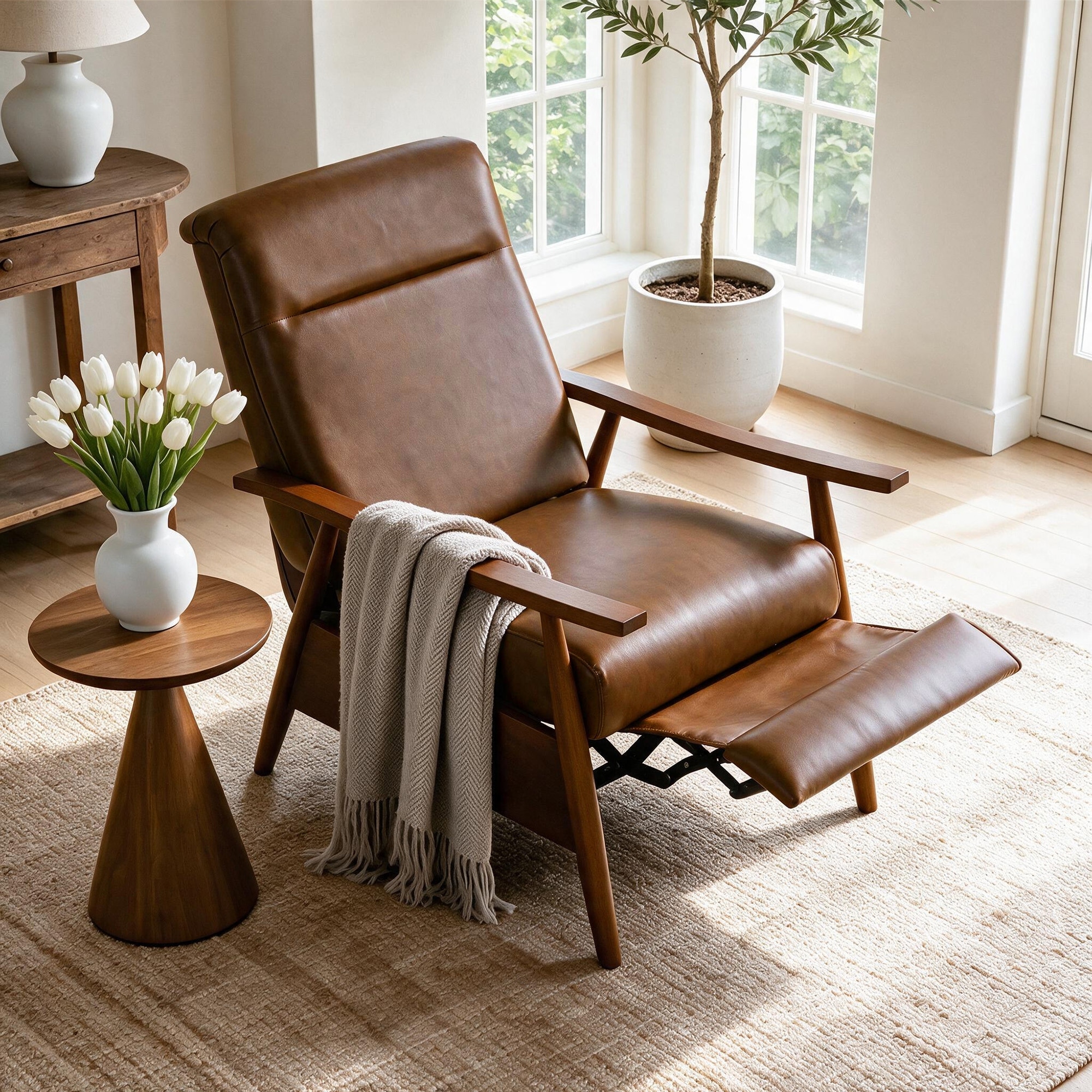 Faux Leather 3-Position Manual Push Back Recliner Chair