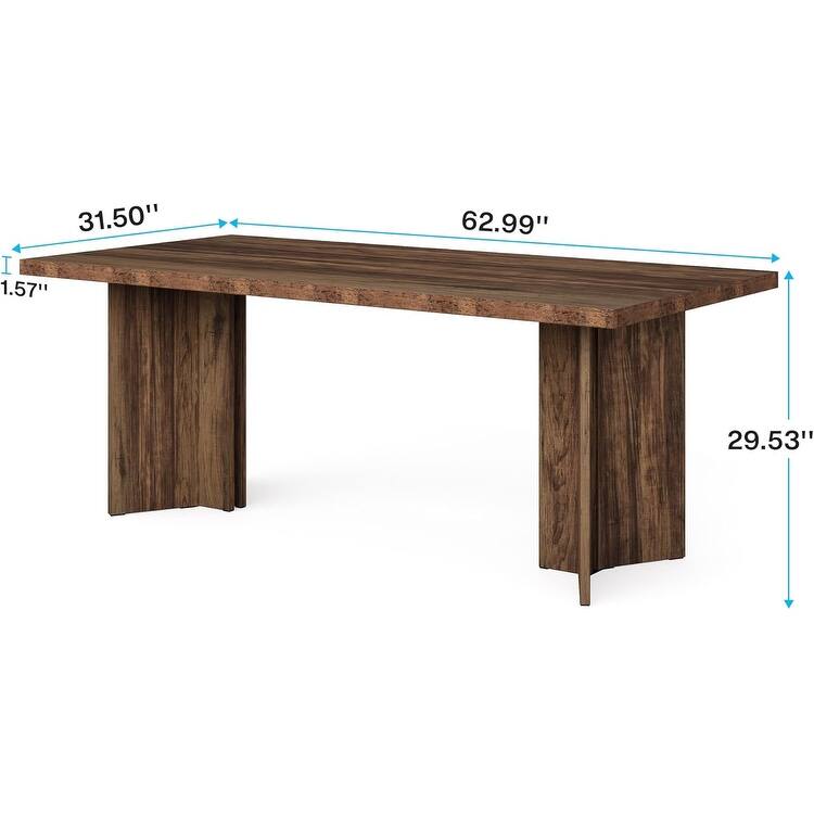 63" Farmhouse Dining Table Rustic Wood Dark Brown