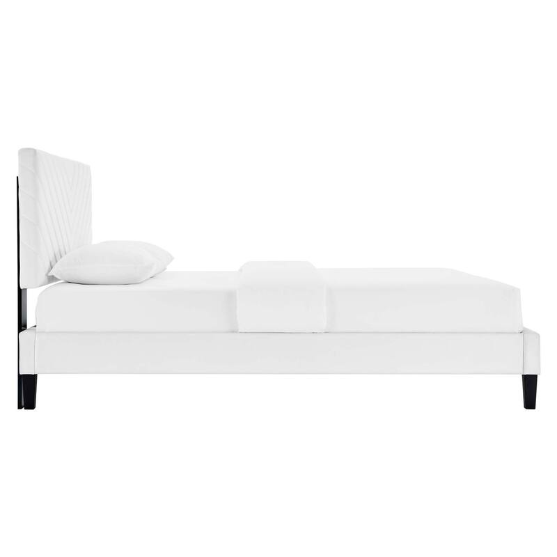 Roxanne Performance Velvet Platform Bed With Black Wood Legs