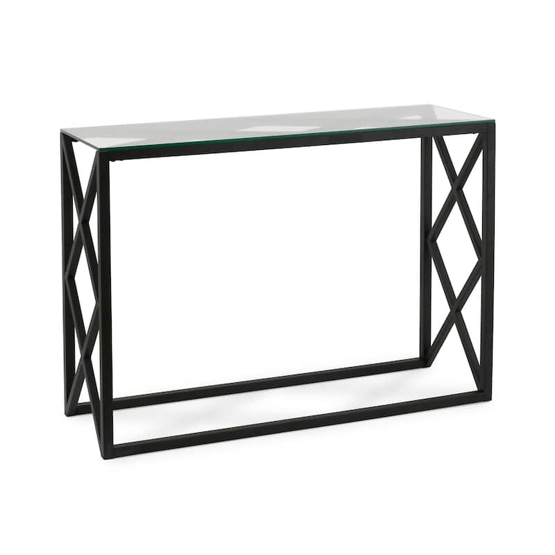 Silver Orchid Stifter Geometric X-base Metal/Glass Console Table