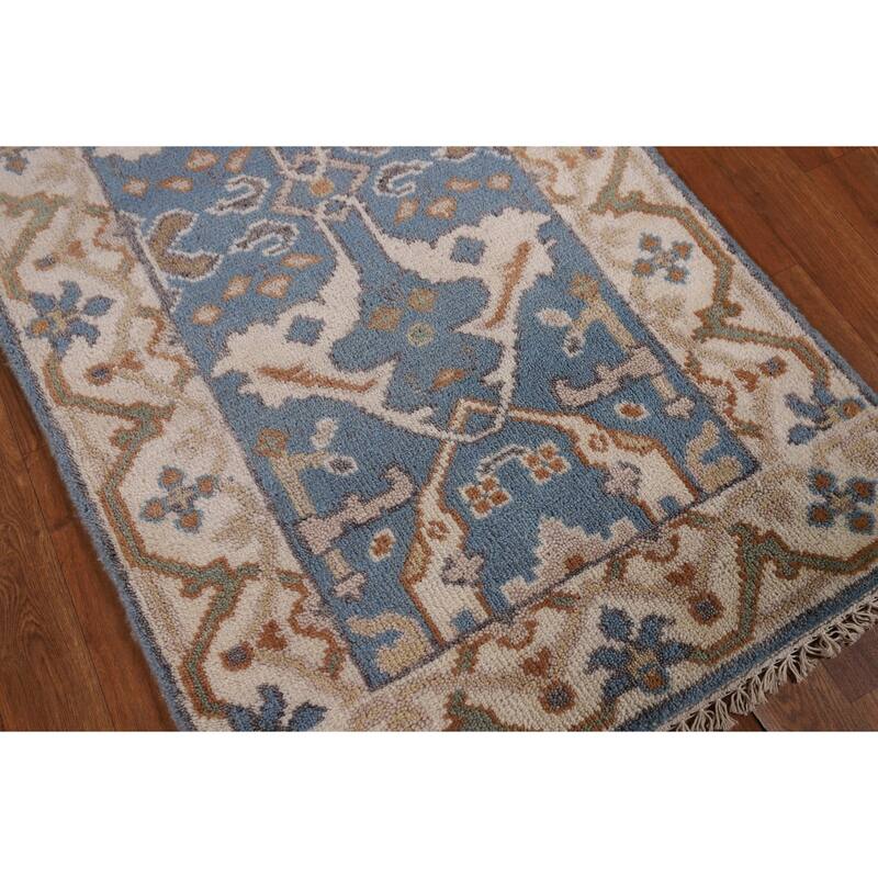 Light Blue Oushak Oriental Runner Rug Handmade Wool Carpet - 2'6" x 7'9"