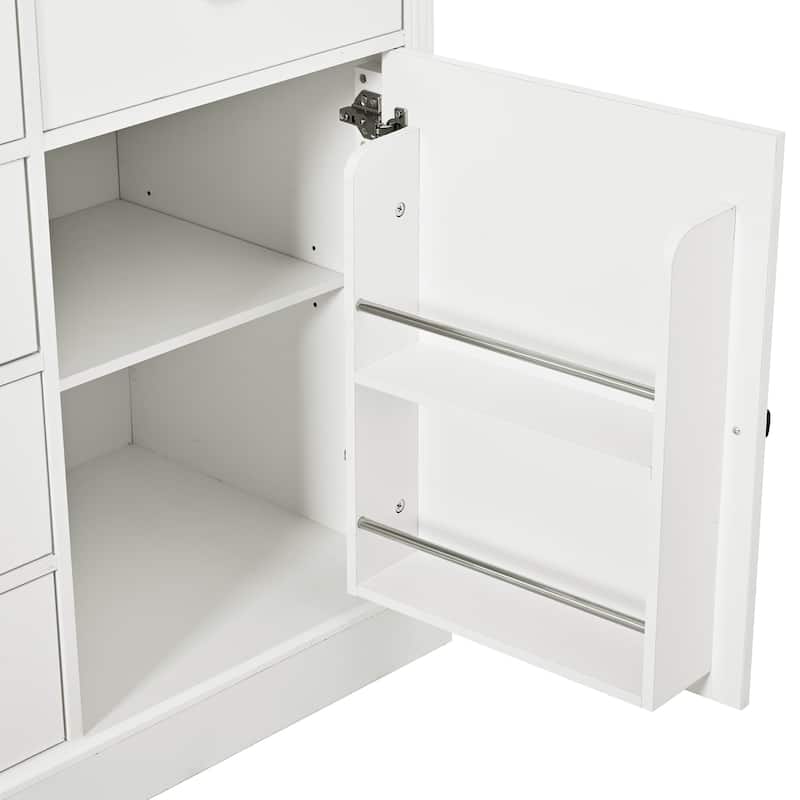 72''H Kitchen Pantry, Display Storage Cabinet with Glass Doors and Drawers, Serving Trays and Shelves