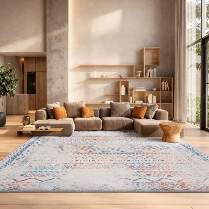 SAFAVIEH Tulum Hinnertje Rustic Moroccan Boho Tribal Distressed Rug - 9' x 12' - Ivory/Turquoise