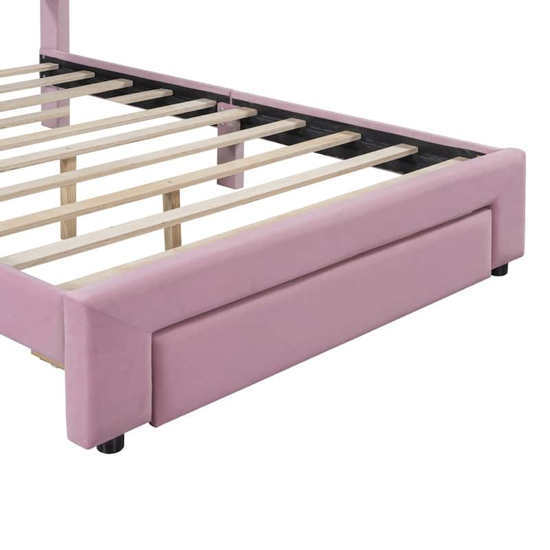 Upholstered Platform Bed with a Big Drawer