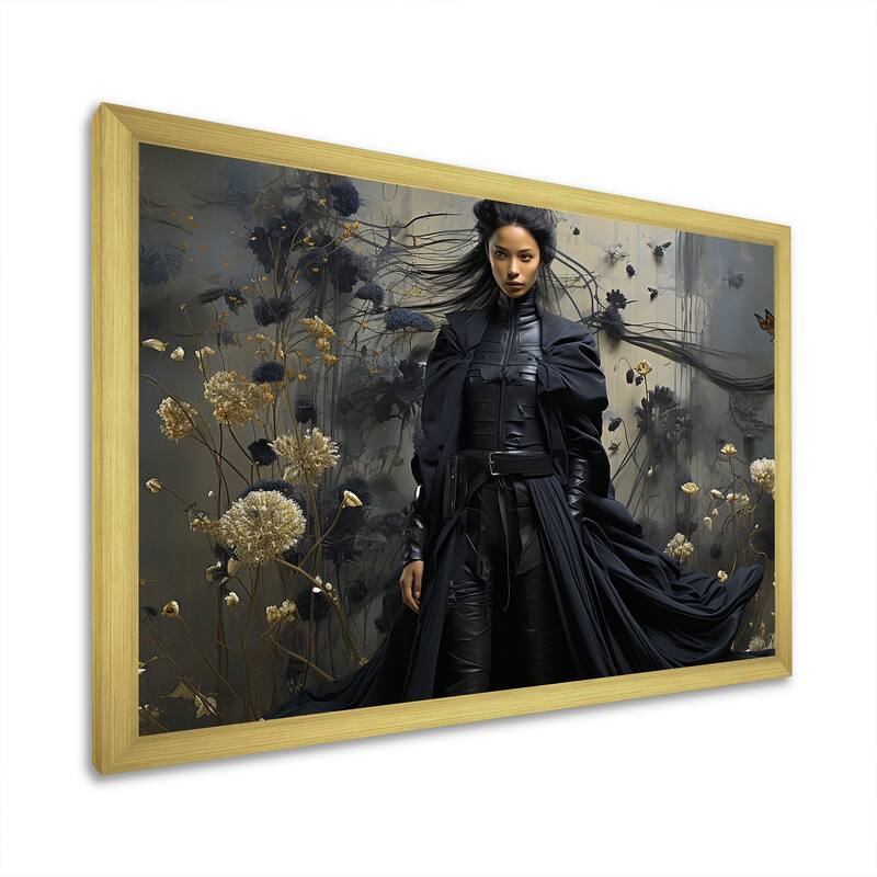Designart "Dark Fashion Couture Woman" Fashion Black Wall Decor - Glam Hallway Framed Wall Art Decor