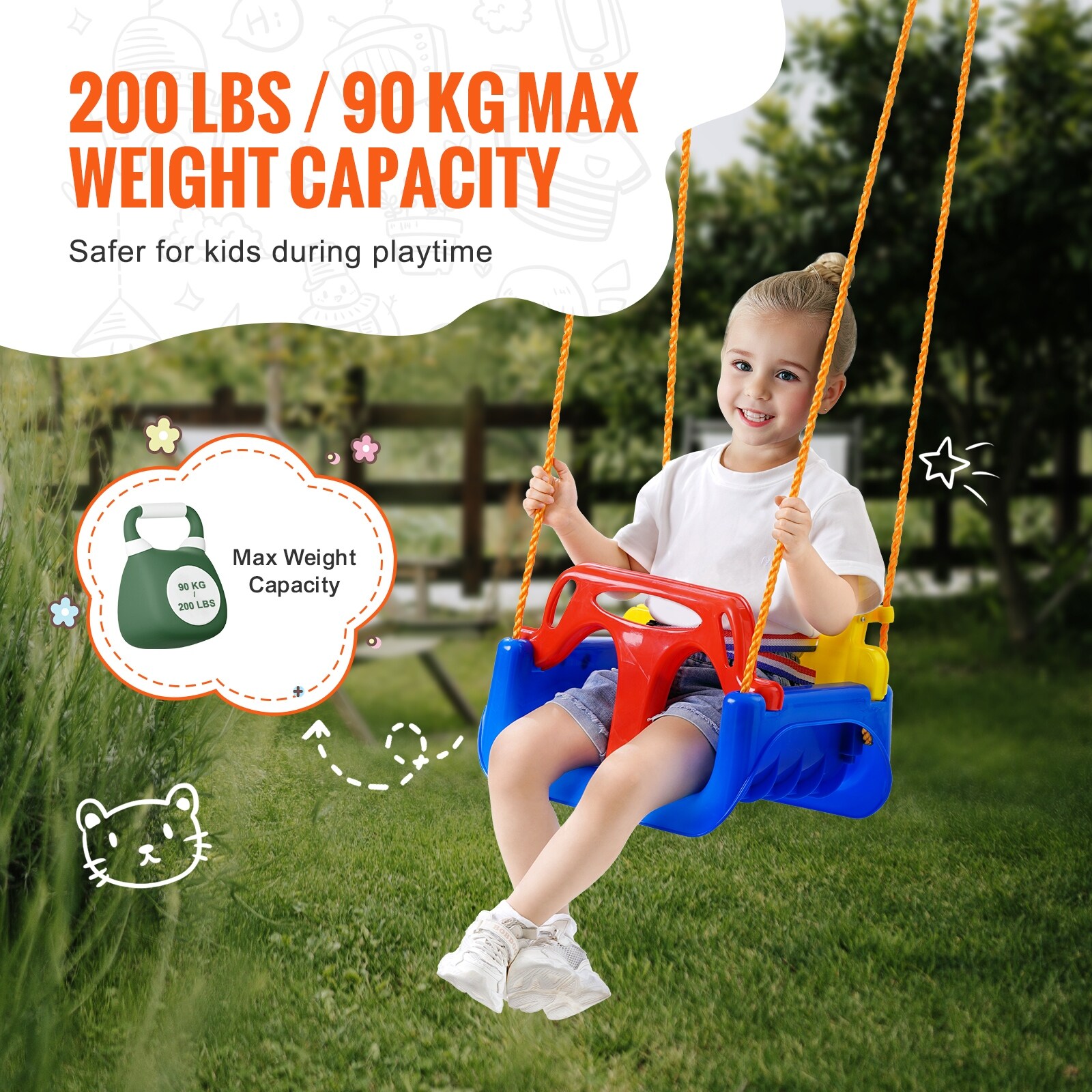 3-in-1 Toddler Swing Seat, 200 lbs Weight Capacity Baby Swing Seat