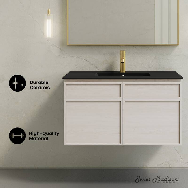 St. Tropez 36" Wall-Mounted Bathroom Vanity In White Oak With Black Sink Top - 36