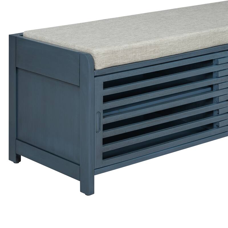 Entryway Bench Storage Shoe Bench w/ Cushion & Sliding Door, Shoe Cabinet Organizer for Living Room, 15.4" W x 43.3" D x 16.5" H