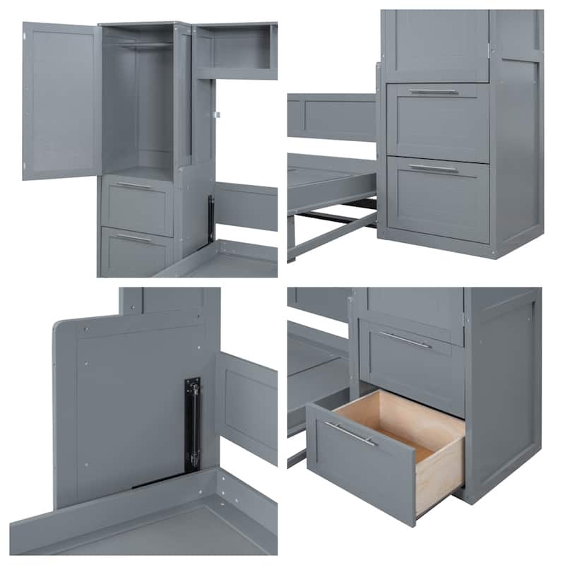Queen Size Murphy Bed Wall Bed with Closet and Drawers