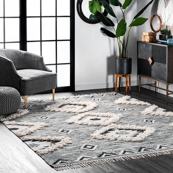 slide 2 of 55, Nuloom Savannah Moroccan Tasseled Wool Area Rug 10' Square - Black