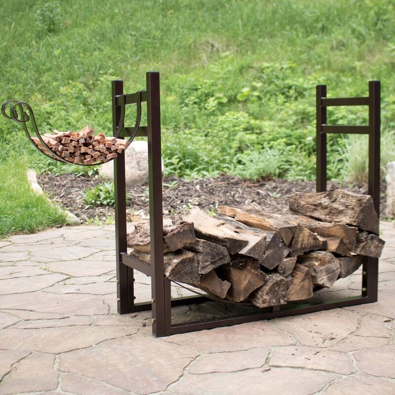 Log Rack and Kindling Holder 30" Steel with Bronze Finish Wood Storage - Bronze|Bronze