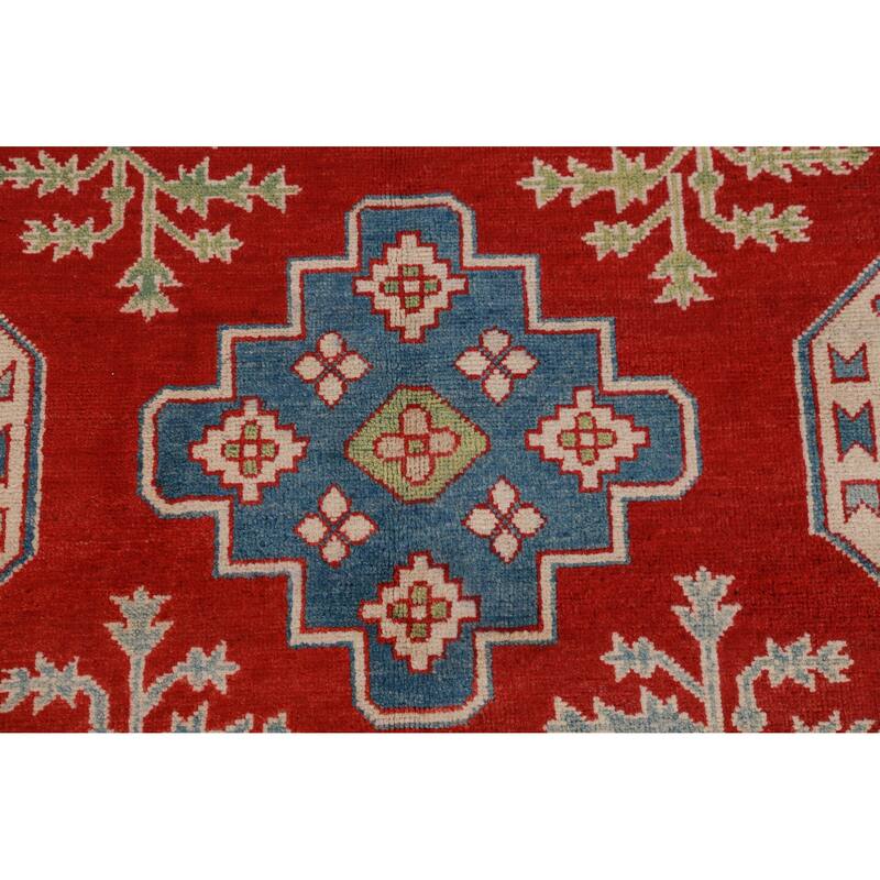 Hand Knotted Oriental 100% Wool Carpet Traditional Geometric Red Kazak Area Rug - 9' 6'' X 8' 0''