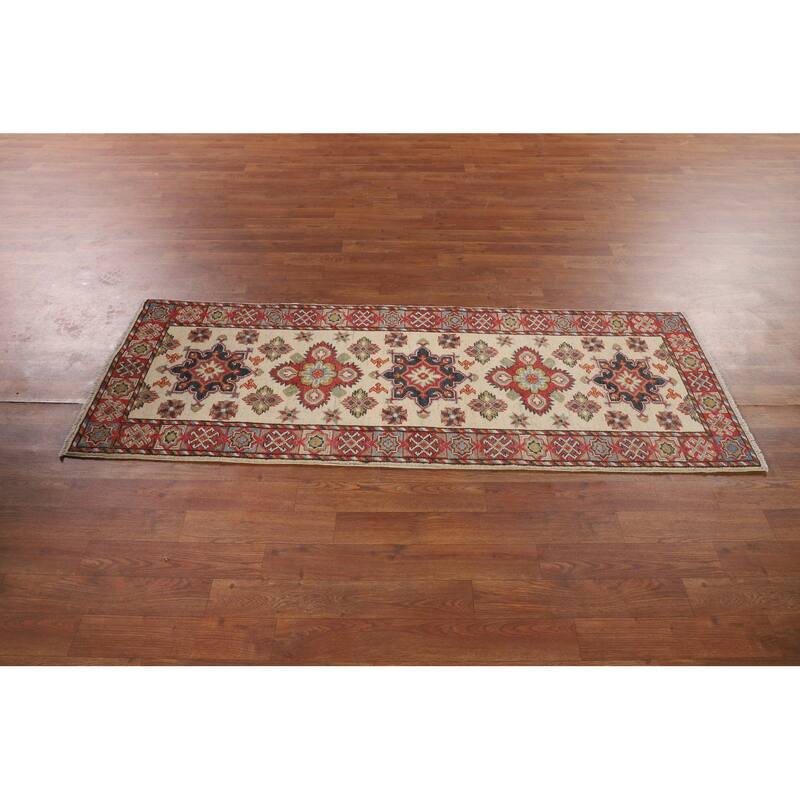 Geometric Kazak Runner Rug Hand-Knotted Wool Carpet - 2'1" x 5'10"
