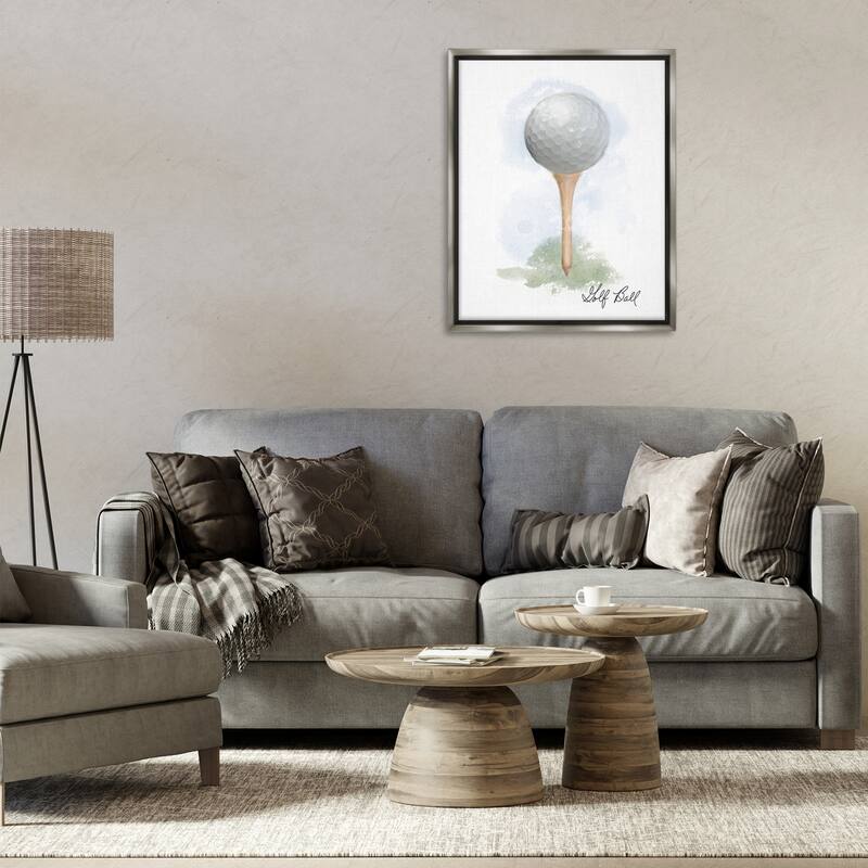 Stupell Soft Pastel Golf on Tee Framed Floater Canvas Wall Art Design By Matthew Piotrowicz