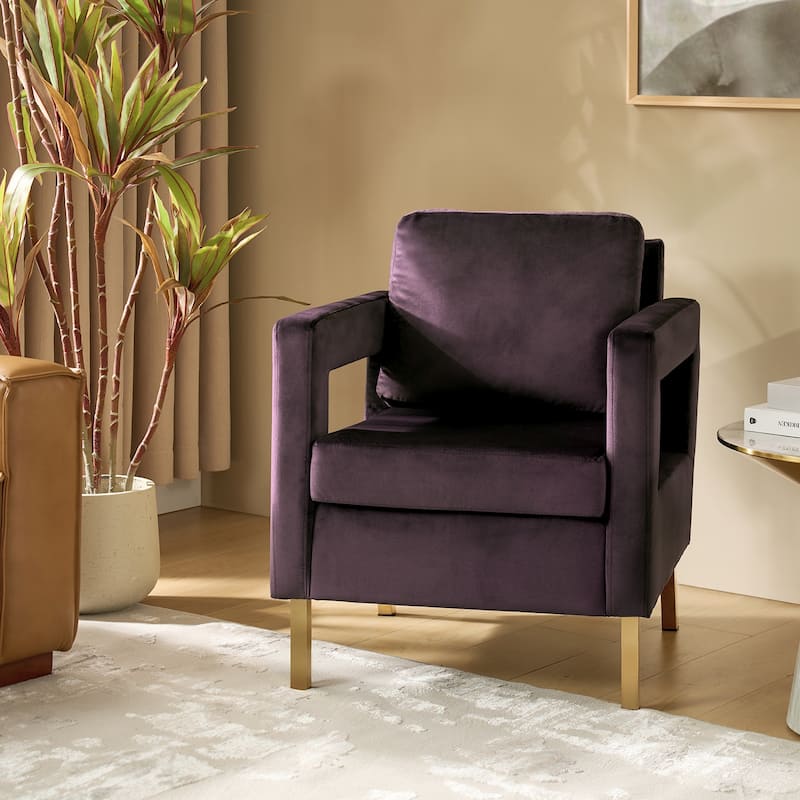 Valentina Comfy Accent Armchair with Golden Metal Legs and Removable Cushions by HULALA HOME