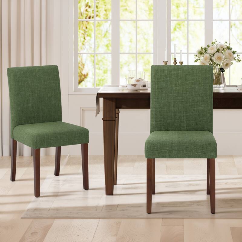 Set of 2 Modern Fabric Dining Chairs, Beige Upholstered Side Chairs with Wood Legs for Farmhouse