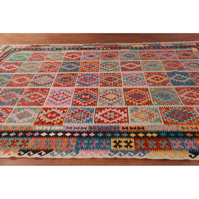 Reversible Kilim Oriental Area Rug Flatweave Living Room Wool Carpet - 9'9"x 13'1"